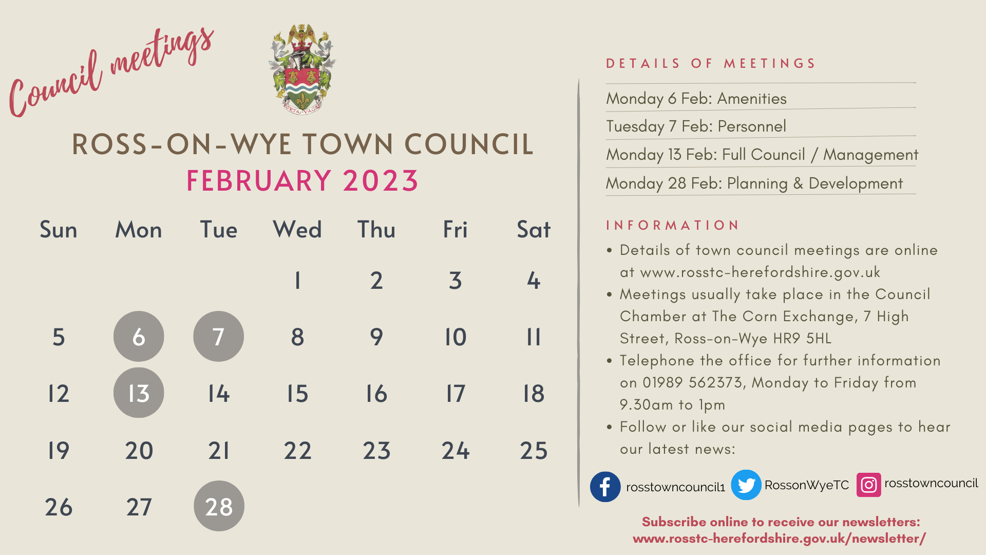 Ross Town Council meetings February 2023